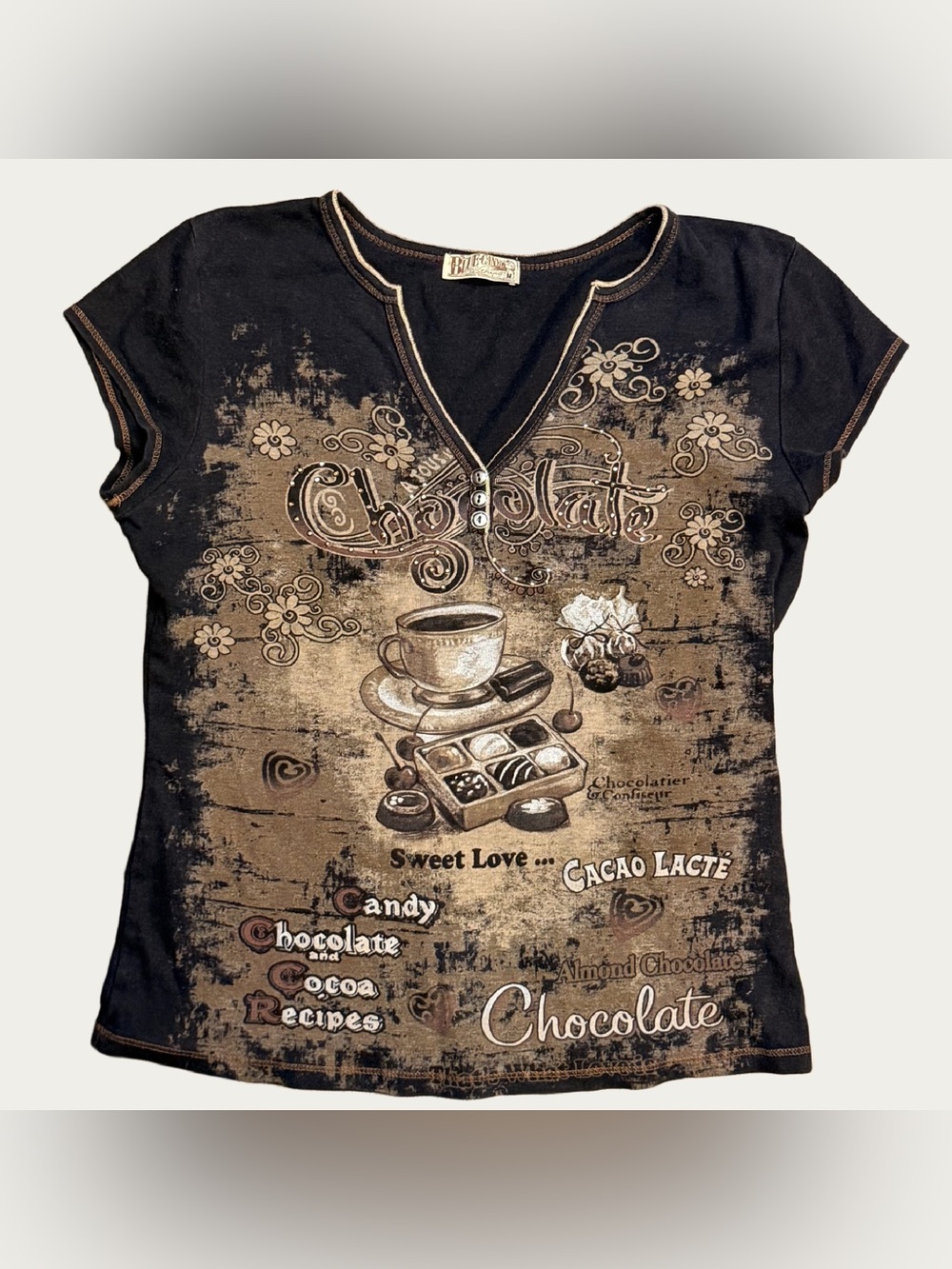 y2k Blue Canyon Brown Rhinestone Chocolate Baby Tee Medium G1 Grunge Fairy